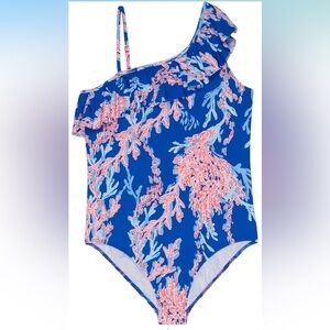 Lilly Pulitzer Girl's Zita Swimsuit UPF 50+ Borealis Blue Coral, Size 4T